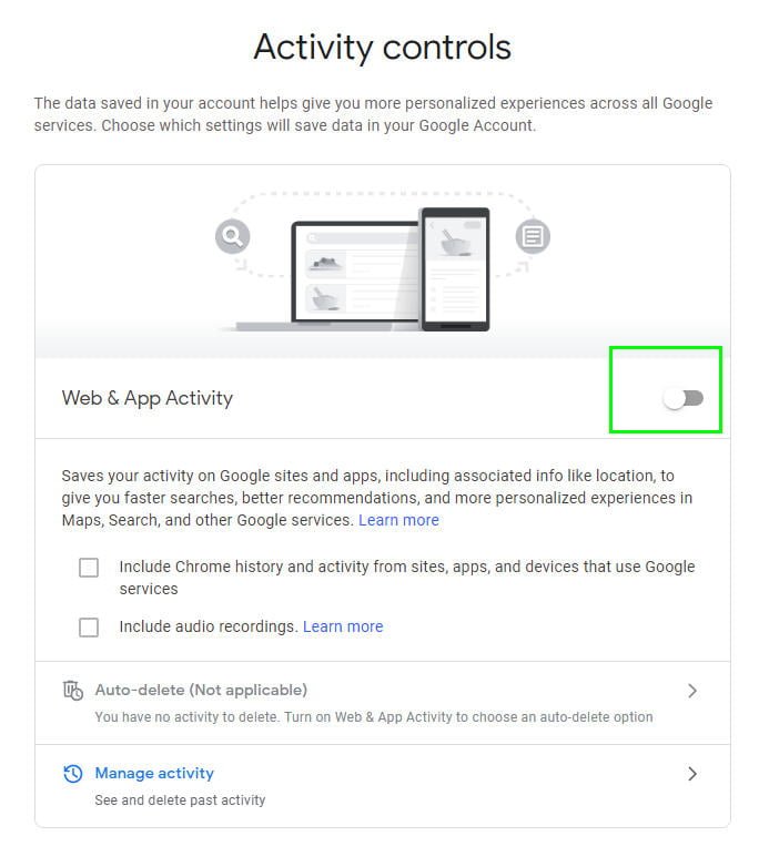 Personalized Search Results Are Probably Deceiving You 1 Web & App activity switch in Google