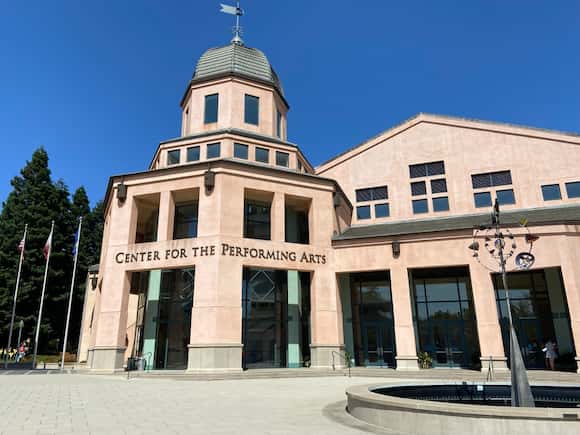 Center for the Performing Arts building with dome and columns in Mountain View