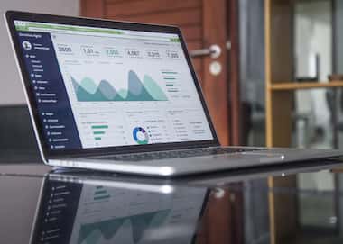 Digital marketing analytics dashboard displayed on laptop screen