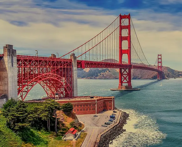 Golden Gate Bridge spanning San Francisco Bay with Marin Headlands