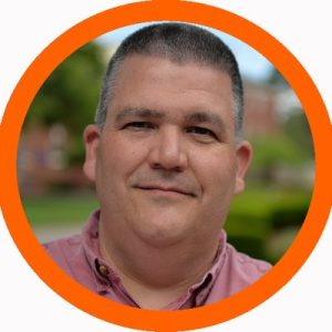 C.C. Chapman, digital marketing professional with orange circular border frame