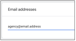 Email input field showing agency@email.address for Boomcycle Digital Marketing access