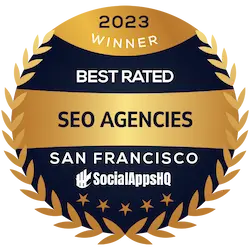 2023 Best Rated SEO Agencies San Francisco award badge by SocialAppsHQ