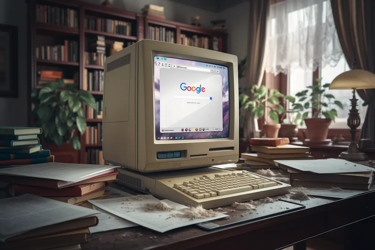 Blog 11 Ancient computer with a Google search screen on it