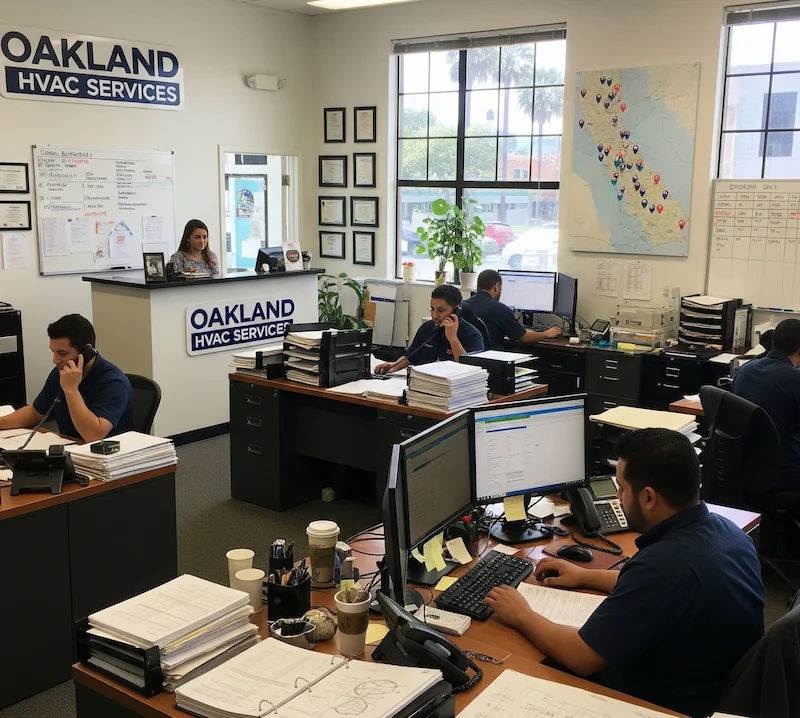 Oakland HVAC Services office with staff working at desks and reception area
