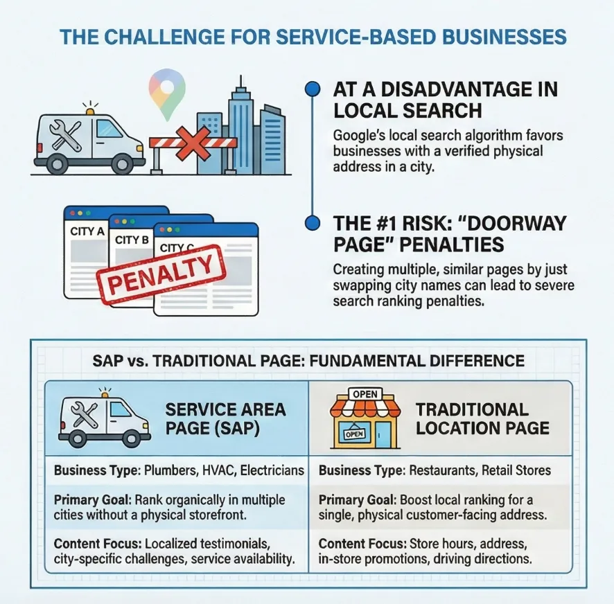 How To Get Your Business To The Top Of Google Search Results 5 Infographic about the challenges of ranking #1 in Google search for service-based businesses, emphasizing the importance of E-E-A-T Signals
