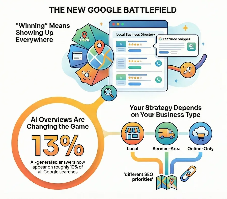 How To Get Your Business To The Top Of Google Search Results 1 The new Google Battlefield infographic showing what is changing in the Google SERPs