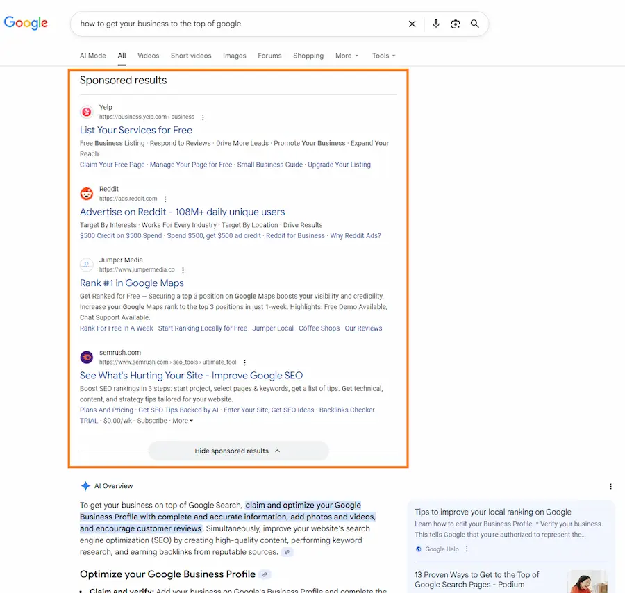 How To Get Your Business To The Top Of Google Search Results 2 What's shown at the Top of the Google Search Results in late 2025