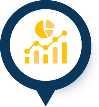 Fence Marketing 12 Icon of a bar chart with a trend line and pie chart, representing data driven marketing