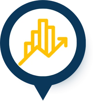 Fence Marketing 10 Icon of a rising bar chart with an upward arrow