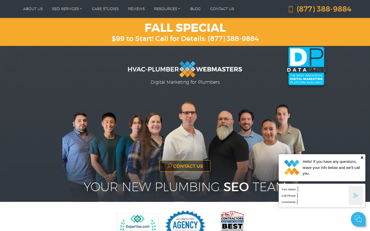 Local Service Marketing Agencies Compared 4 Screenshot of the Plumbing Webmasters website