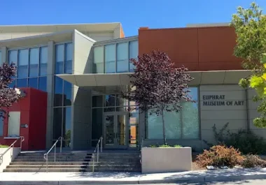Euphrat Museum of Art building in Cupertino with modern architecture and red accent wall