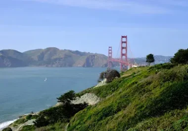 Golden Gate Bridge and Presidio coastline in San Francisco