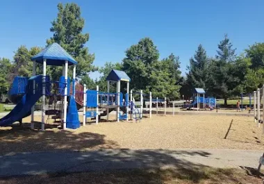 San Felipe Community Park playground equipment and sand area in Hayward