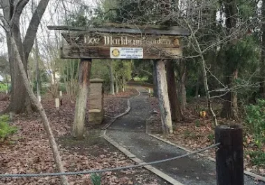 Wooden archway entrance to Markham Regional Preserve hiking trail in Concord, CA